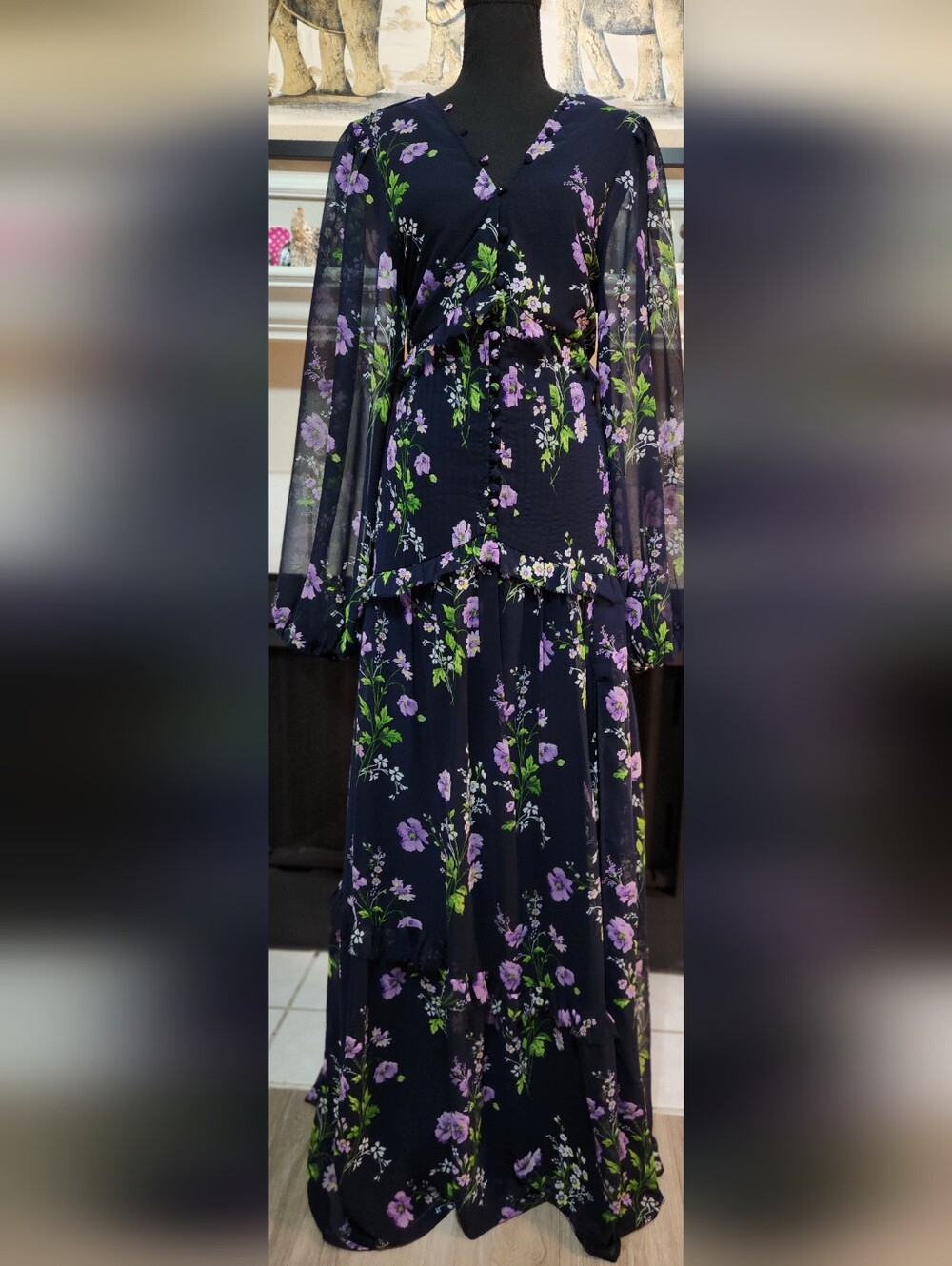 ASOS Rich Navy Maxi Dress with Purple Floral Print